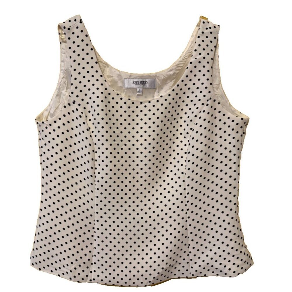JONES STUDIO SEPARATES‎ Women's Career White Black Polka Dots SZ 10 Blouse Pinup